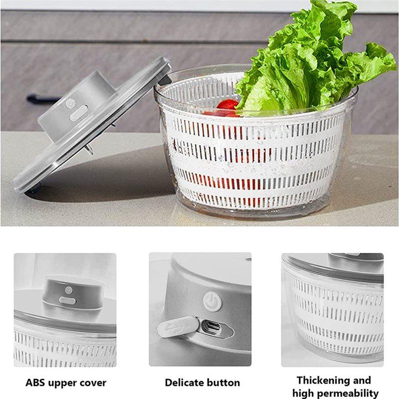 A25F-Electric Salad Spinner - Lettuce Vegetable Dryer, USB Rechargeable, Quick Drying Lettuce Fruit Spinner With Bowl