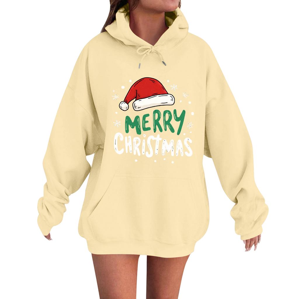 Women's Fashion Casual Long Sleeve Loose Christmas Print Hooded Sweatshirt