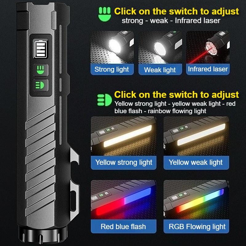 Neueste wiederaufladbare EDC-Taschenlampe mit RGB-Seitenlicht 1600 Lumen Tragbare Taschenlampen USB-C für Outdoor Notfall Arbeit