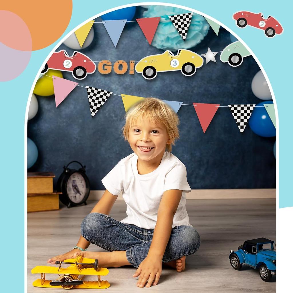 2 Pack Vintage Race Car Party Banners 7.22 ft Race Car Birthday Party Decorations Birthday Supplies