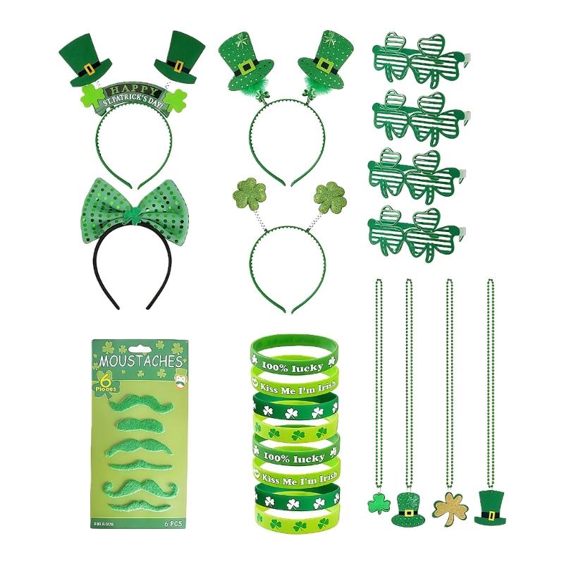 

Irish Festival Decors Set Green Shamrock Pendants Costume Headband Roleplay Accessories for Party and Bar Decorations 1 зелёный