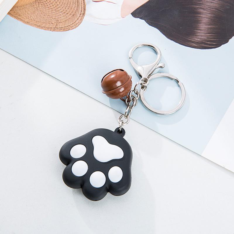 Creative 3D Cute Soft Rubber Cat Paw Keychain with Bell - Car Pendant Ring 