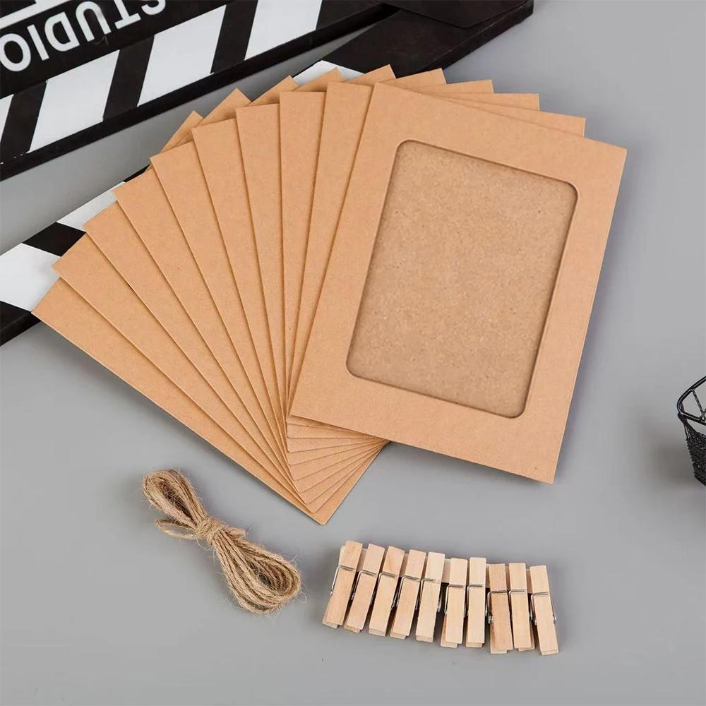 Runtow 10pcs Paper Frame with Clips ,Diy Photo Frames Hanging ,Wedding Valentine's Day Anniversary Birthday Party Flag