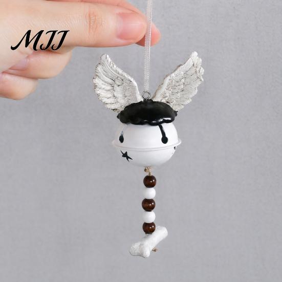 Outdoor Halloween Decoration Jingle Bell Ornament, Gothic Bull Skull/Angel Wings Hanging for Tree, Party Home Decor Decorative
