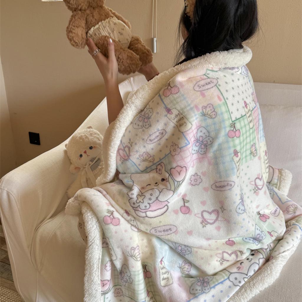 Thickened Lamb & Coral Fleece Cartoon Animation Winter Blanket for Office Nap Air Conditioning Sofa Cover & Kindergarten Use