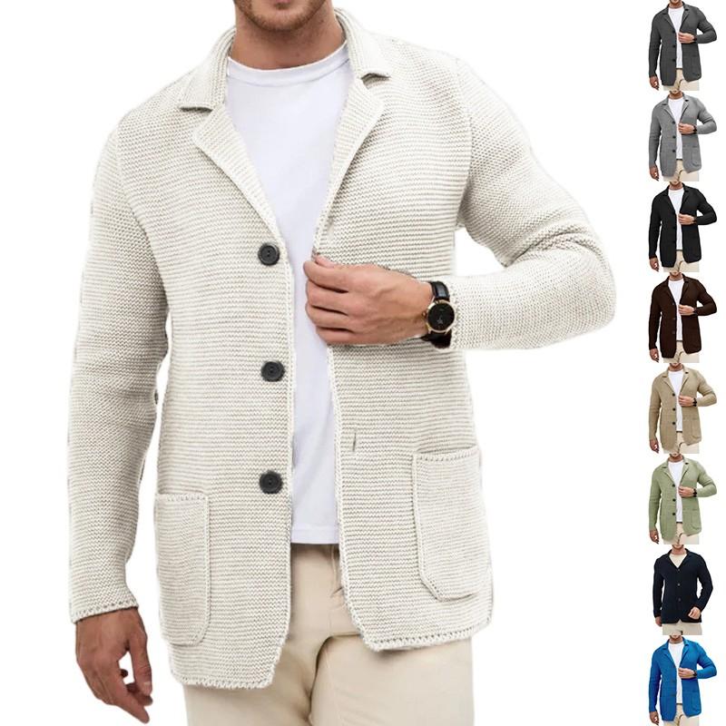 Herre Utendørs Casual Løstsittende Ensfarget Cardigan Herre Revers Strikket Dressjakke