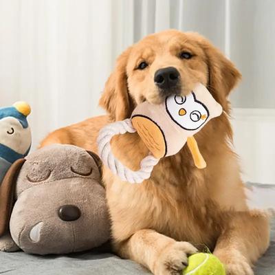 Hund Plüsch Quietschie Baumwollseil Eulen-Spielzeug Kausicherer Hundespielzeug Haustier Selbstunterhaltung Interaktives Kreatives Spielzeug