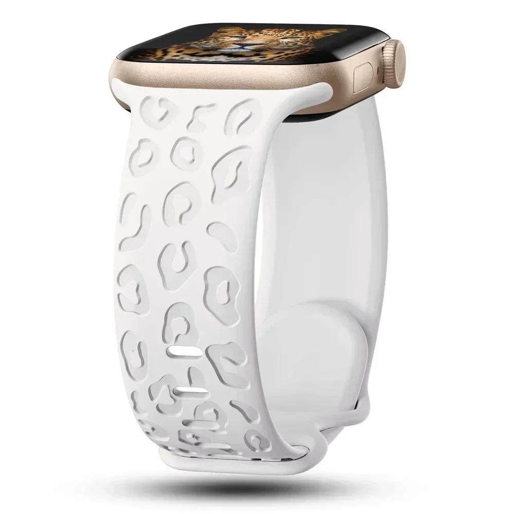 Leopard Engraved Straps For Apple Watch Band 45mm 44mm 49mm 41mm 46 40mm Correa Bracelet Iwatch Series 10 9 8 7 SE 6 5 3 Ultra 2