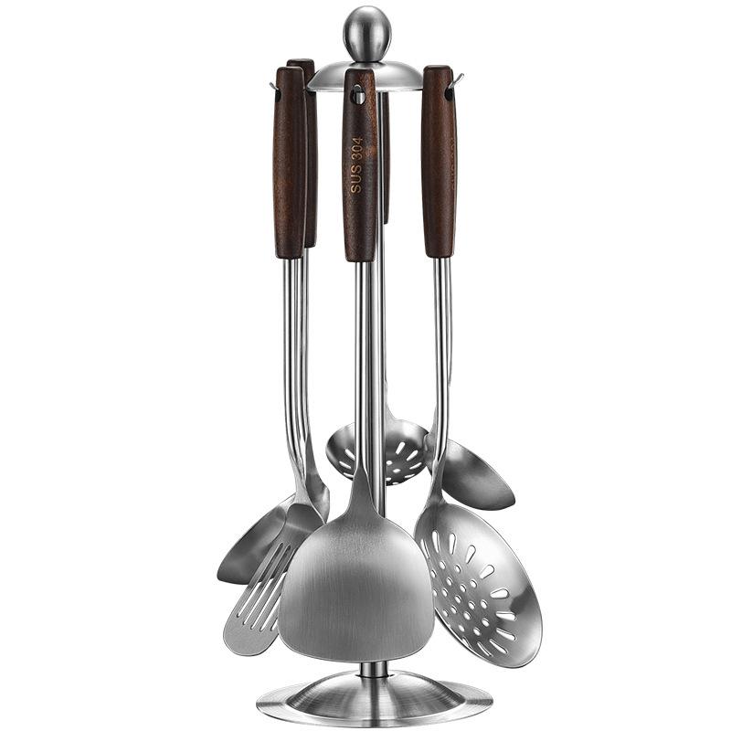 304 Stainless Steel Spatula Household Wooden Handle Utensils High Temperature Colander Shovel Kitchen Utensils Set Spoon Kitchen Utensils