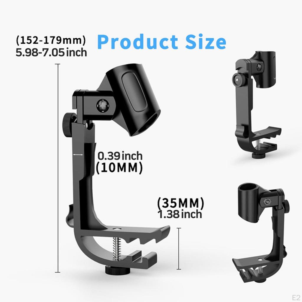 Universal Snare Drum Clip Adjustable Height 152-179mm Versatile Easily Install Sturdy 90° Rotation
