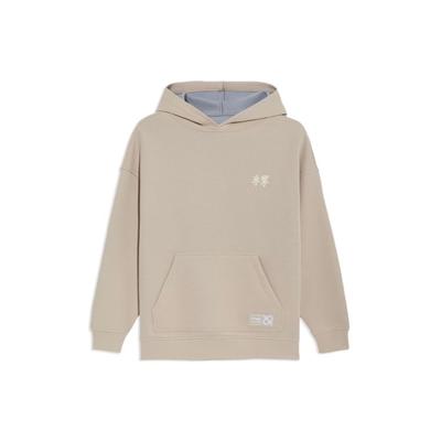 Li-Ning Sport-Trend-Serie Logo-Stickerei Locker geschnitten Wendbarer Hoodie Unisex Oberteile Haferflocken-Grau Melange-Grau AWDS087-4