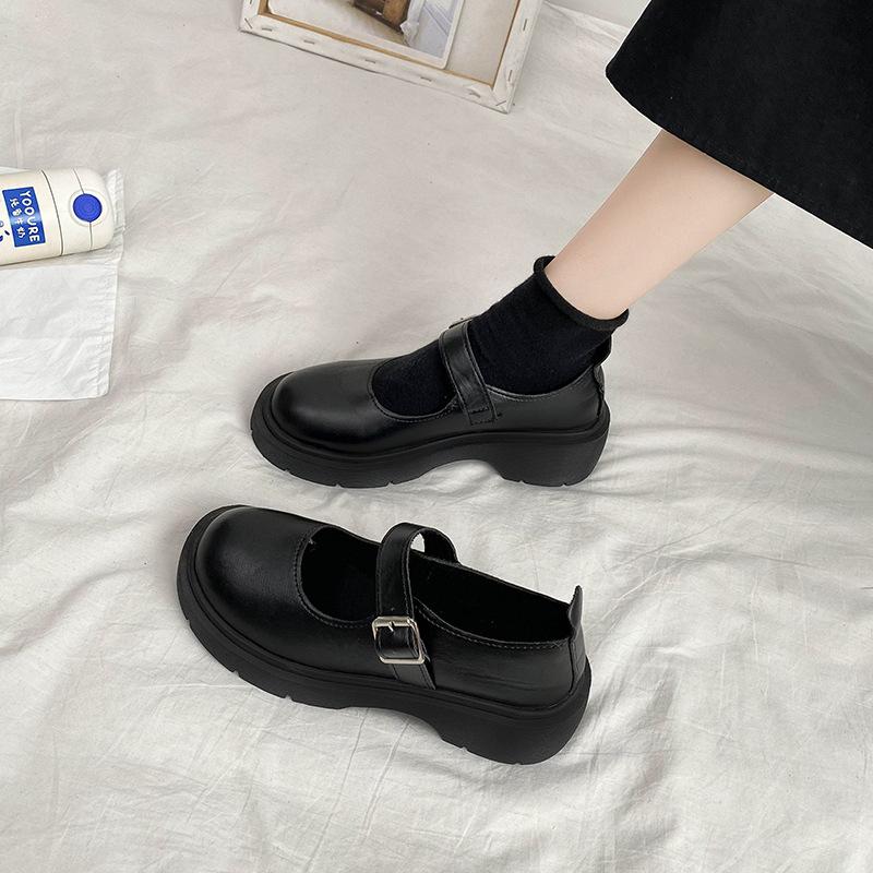 High heels women's autumn 2025 new round head thick heel versatile retro Japanese small leather shoes black Mary Jane shoes
