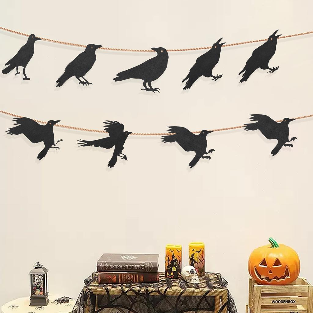 Halloween Raven Decorations 10 Pcs Set 3D Hanging Black Birds Ornaments for Spooky Party Decor Haunted House Theme