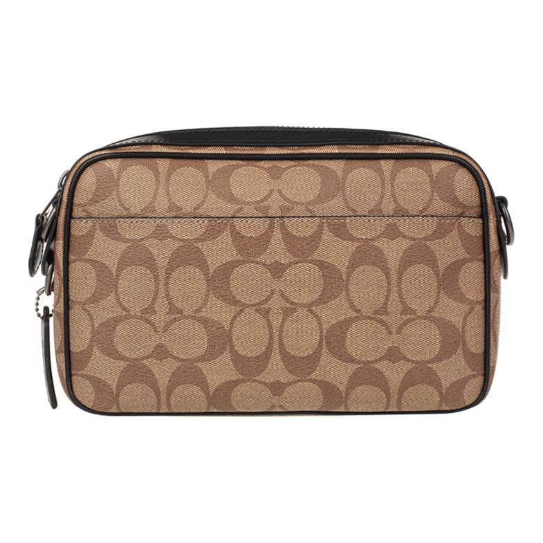 Coach Graham 23 Metallic Logo Iconic Pendant Color Block Leather Camera Bag Men Shoulder Bag Black Khaki Brown 50715-QBTN2
