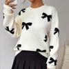European and American autumn and winter sweaters women's clothing crew neck bow jacquard pullover knitted sweater factory