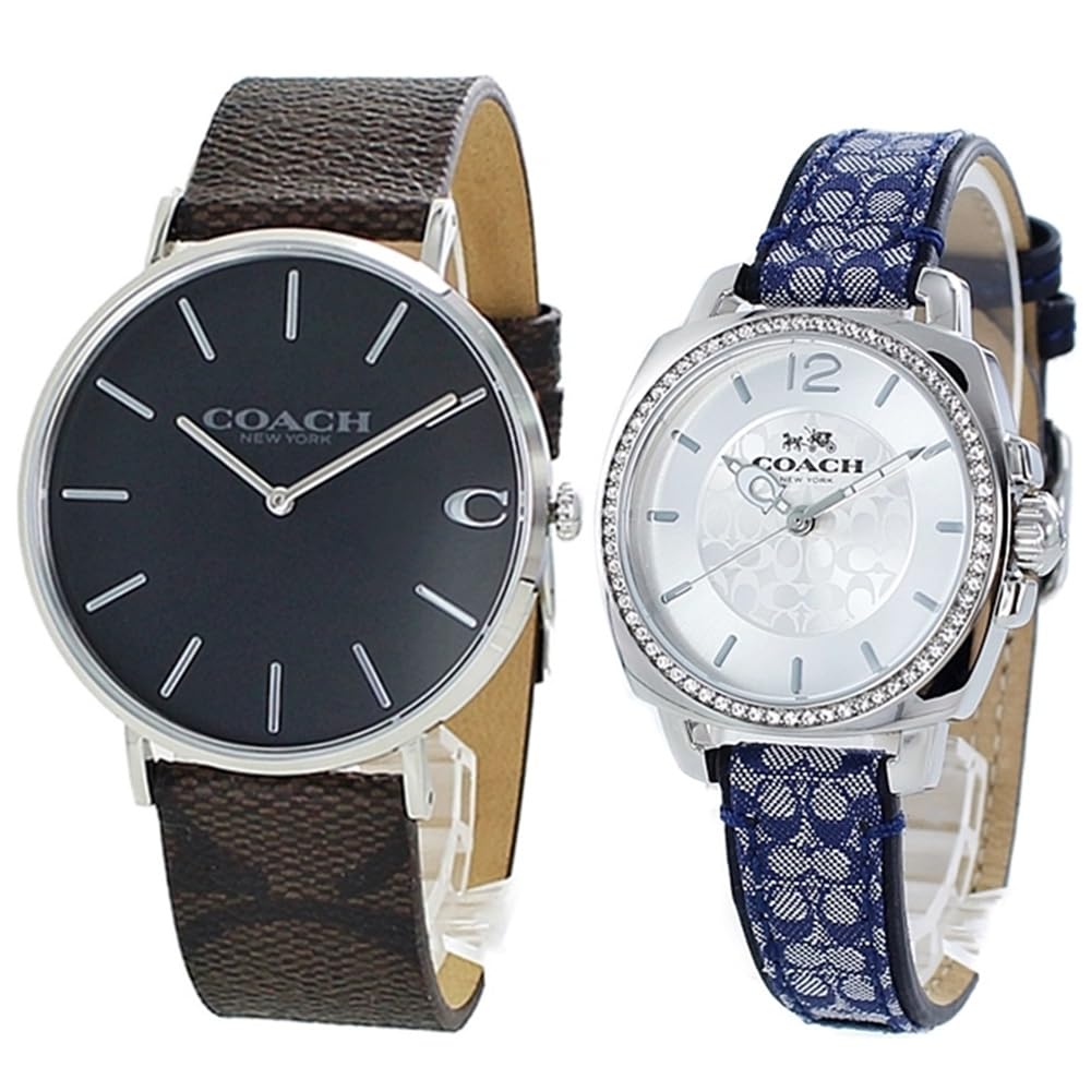 

Watch Pair Watch Storage Box Pair Watch Brown Navy Leather Leather Strap 1460215614502417 [Coach] Men s Women s [Item]