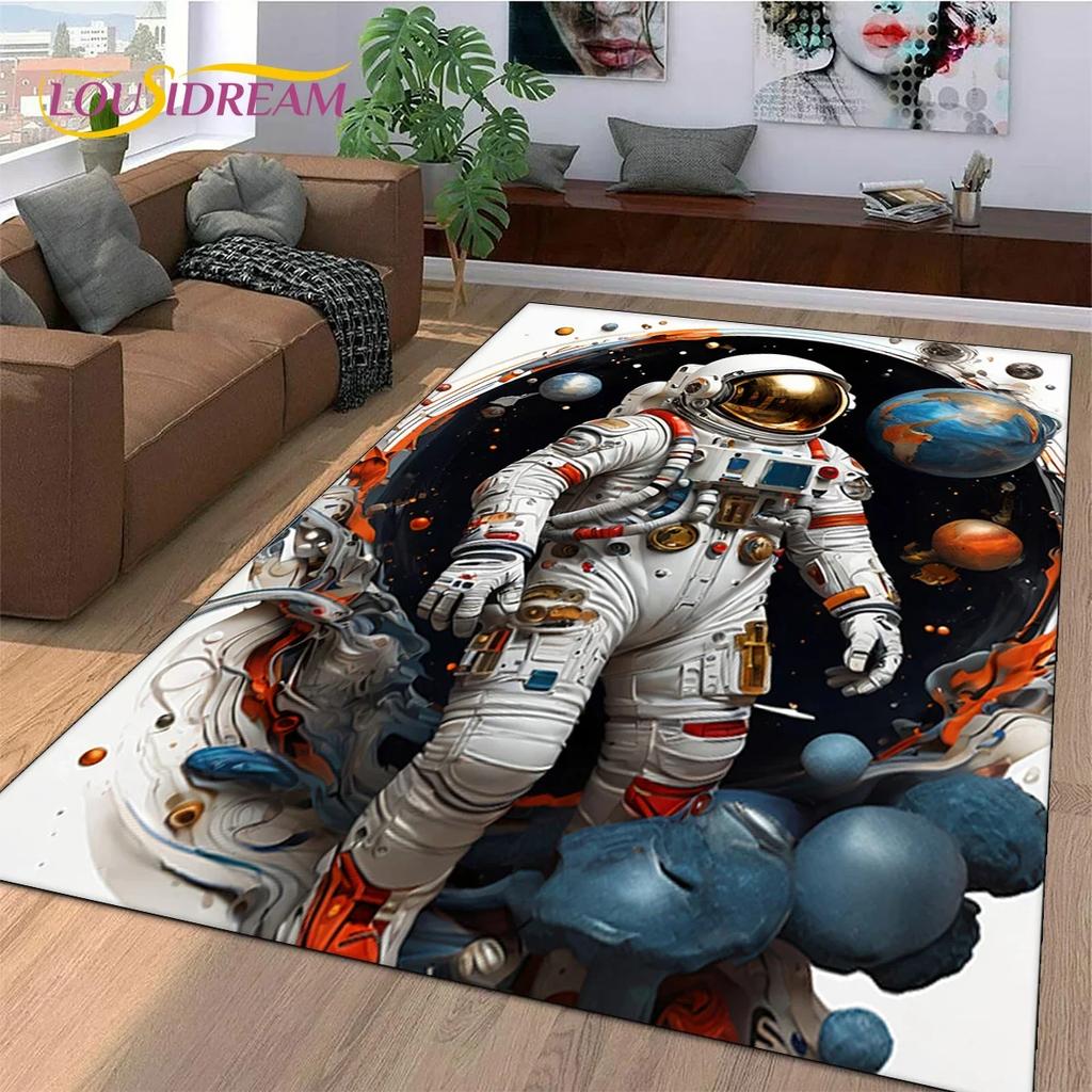 Astronaut Space Adventure Rug Cartoon Universe Floor Mat for Bedroom Living Room Large Decorative Rug for Sofa Home