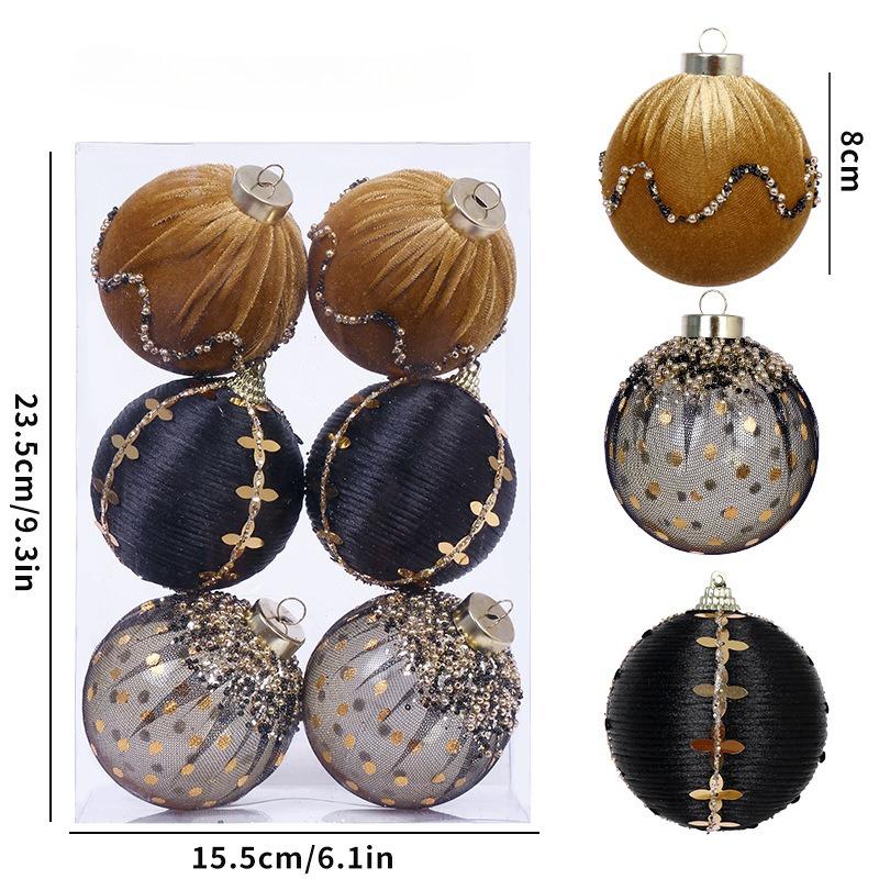 6Pcs Christmas Ball Set Christmas Tree Ornaments Velvet Xmas Balls Button Sequins Luxury Xmas Balls For  New Year Decor