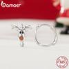 BAMOER 925 Sterling Silver Reindeer Hoop Earrings Lightweight White Gold Plated Christmas Hoop Earrings for Women SCE1812