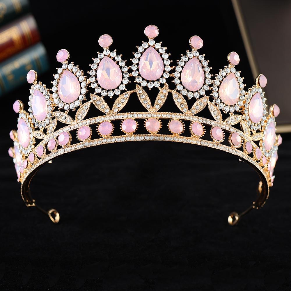DIEZI 6 Colors Baroque Green Blue Pink Opal Crystal Tiara Crown Women Wedding Elegant Luxury Princess Party Rhinestone Crown