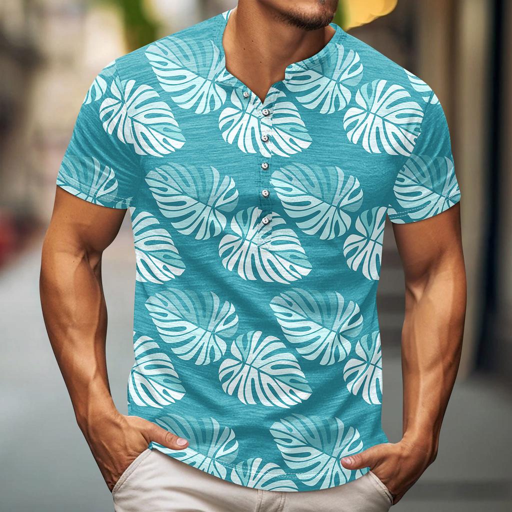 Men'S Printed T-Shirt Outdoor Retro Button Loose Long Sleeve Top
