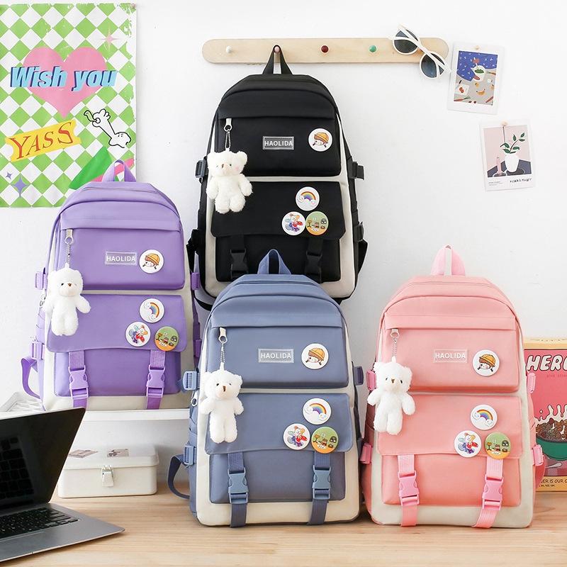 Schoolbag set backpack canvas four-piece set five-piece set student schoolbag Harajuku junior high school students class backpack wholesale