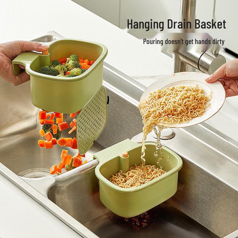 Press-Typed Kitchen Sink Strainer with Hanging Basket for Vegetable Washing and Anti-Clogging