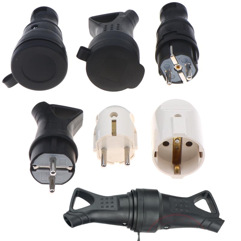 1Pcs Electrial Grounded European Connector With Cover Eu Rubber Waterproof Socket Plug Ip54 For Diy Power Cable Cord 16A 250V