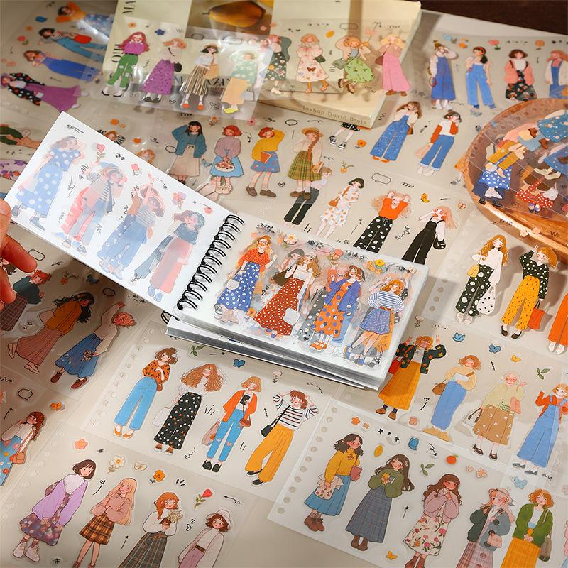 Orange-flavored Ketchup Girl Coil PET Sticker Book: 50 Girl Series Character Stickers