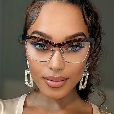 New Retro Half Frame Cat Eye Eyewear Frame For Women Men Anti Blue Light Glasses Clear Reading High Quality Eyewear