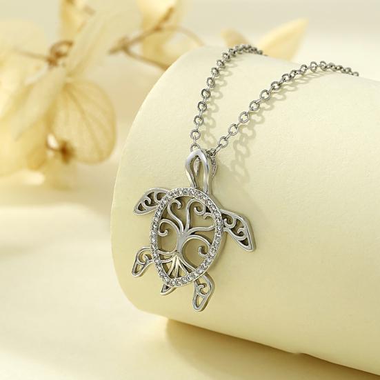 Hollow Sea Turtle Necklace Good Luck Longevity Turtle Pendant Necklace Sparkling Rhinestone Necklace Jewelry Gift for Her Wife Friend