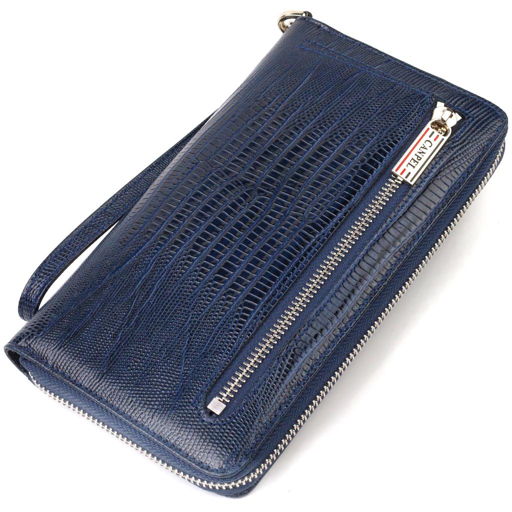 Geräumige Clutch für Damen aus echtem Leder mit Prägung CANPELLINI 21919 Blau