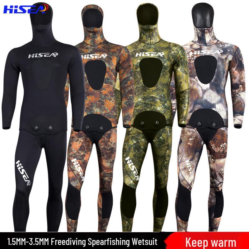 Tuta Due Pezzi da Immersione e Caccia con Cappuccio Camouflage da 3,5 mm