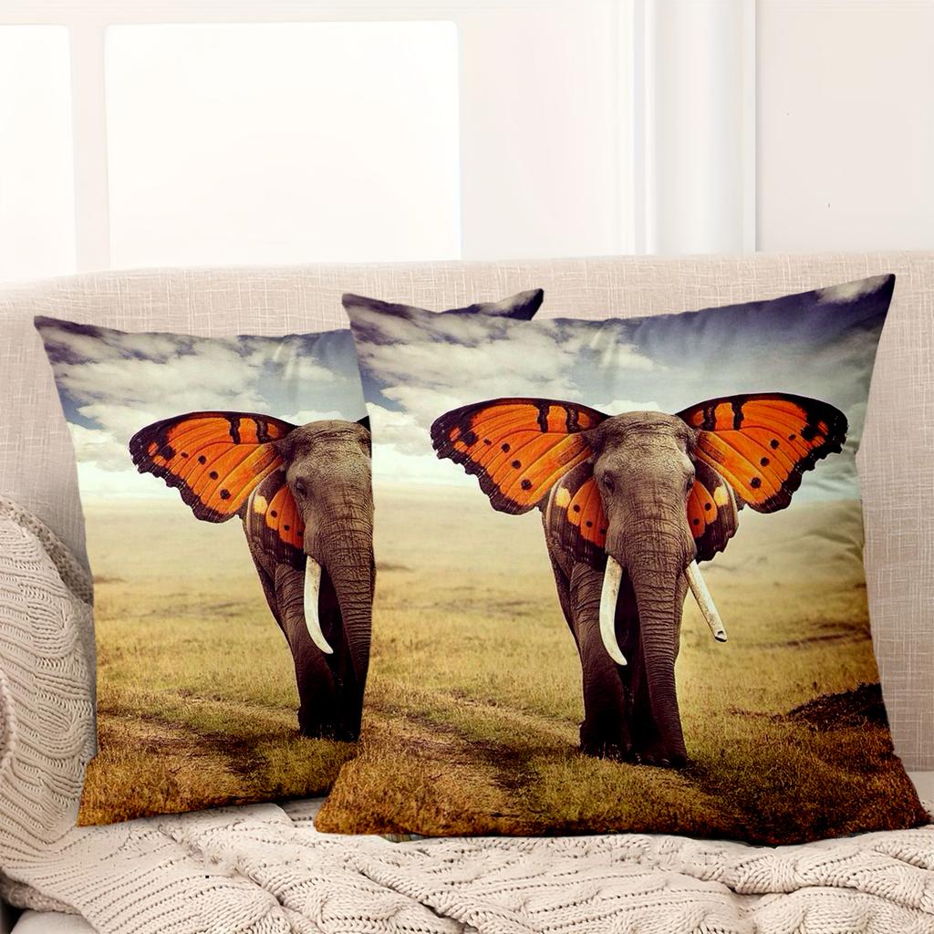 1 Pieces Elephant Butterfly Safari Throw Pillow Cover Polyester Sofa Decorative Cushion Cov Headboard Pillow Without Pillow Core