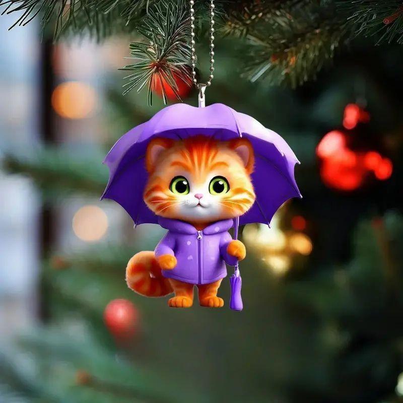 Umbrella Holding Cute Cat Pattern Acrylic Pendant For Car Decor Accessories