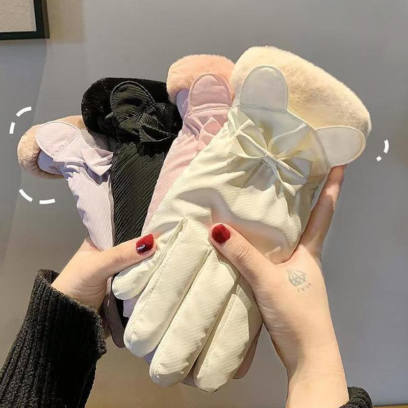 Woman Winter Bow Anti-Cold Soft Waterproof Mittens Korean Style Touch Screen Satin Windproof Warm Thicken Gloves