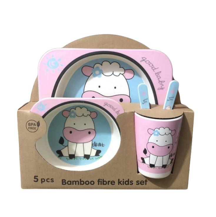 

5 шт./набор Детская посуда Набор Экологичная посуда из бамбукового волокна Мультяшная милая посуда Тарелка для еды Миска для детей Мальчик Девочка Подарки