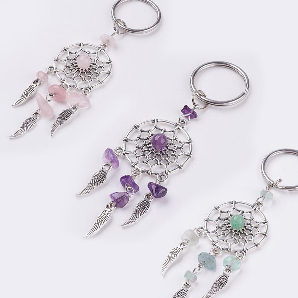 

3 Pcs Natural Crystal Gravel Dream Catcher Keychain DreamCatcher Leaves Colorful Trendy Keyring Fashion Artistic Decor Фіолетовий