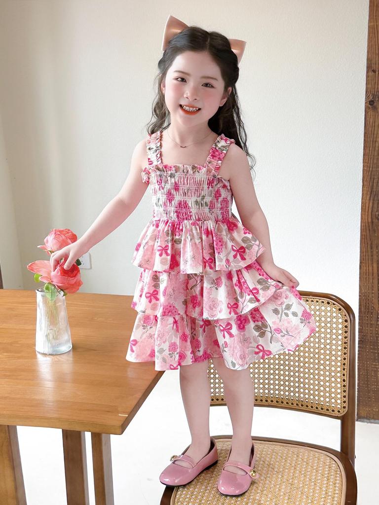 2026 Girls' Floral Summer Sundress: Stylish Princess Cake Dress for Kids