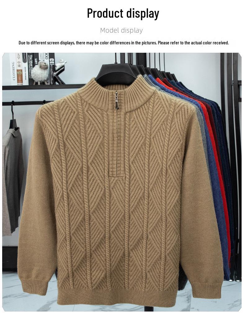 Men's Autumn/Winter Zipper Knit Sweater: Thick, Warm, Half-high Collar, Casual Style
