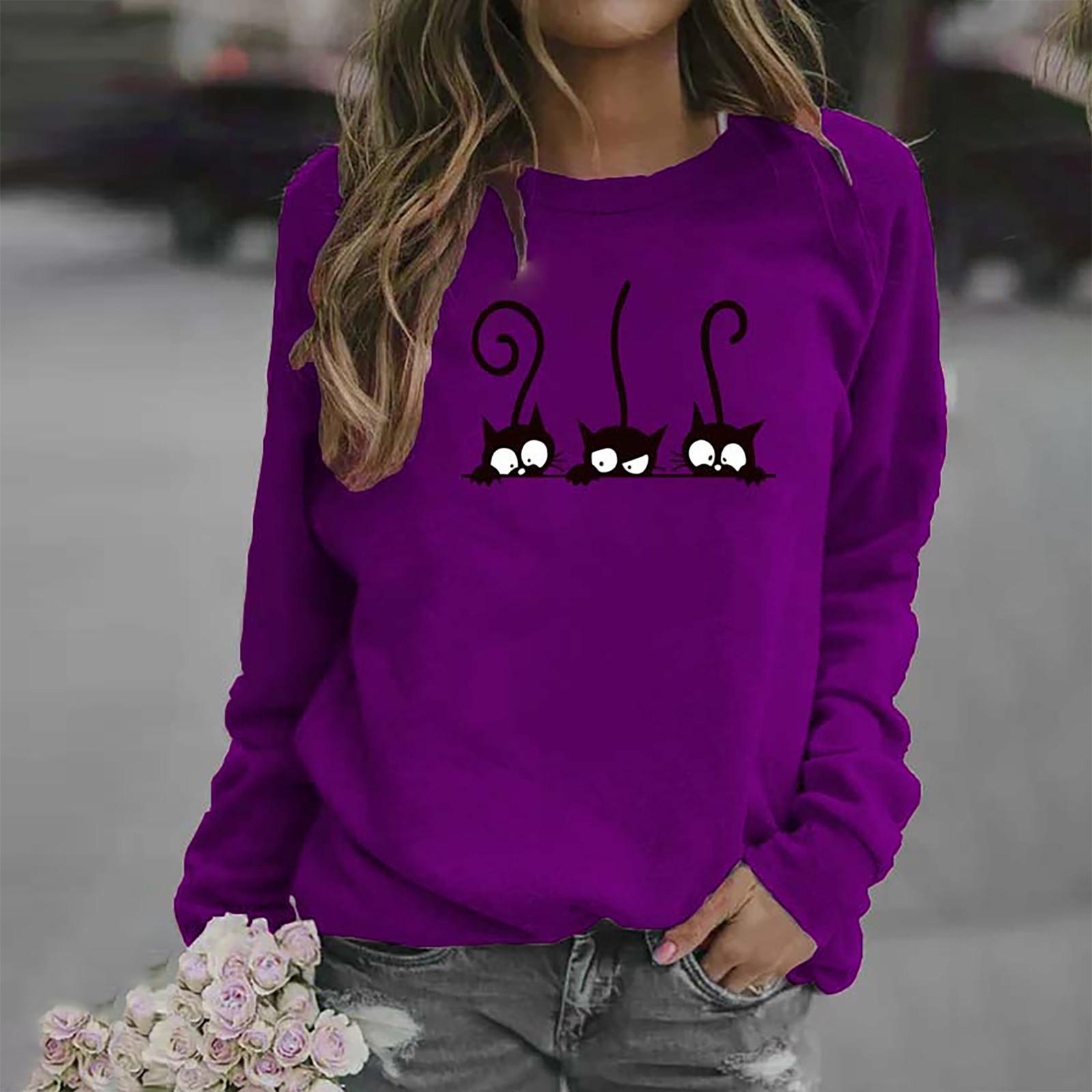 Women Casual Fashion Long-Sleeve  Print Loose Blouse Sweater Tops S