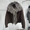 Giacca top con colletto alla coreana design retrò americano da donna autunno e inverno nuova piumino staccabile con pelliccia di procione naturale vera