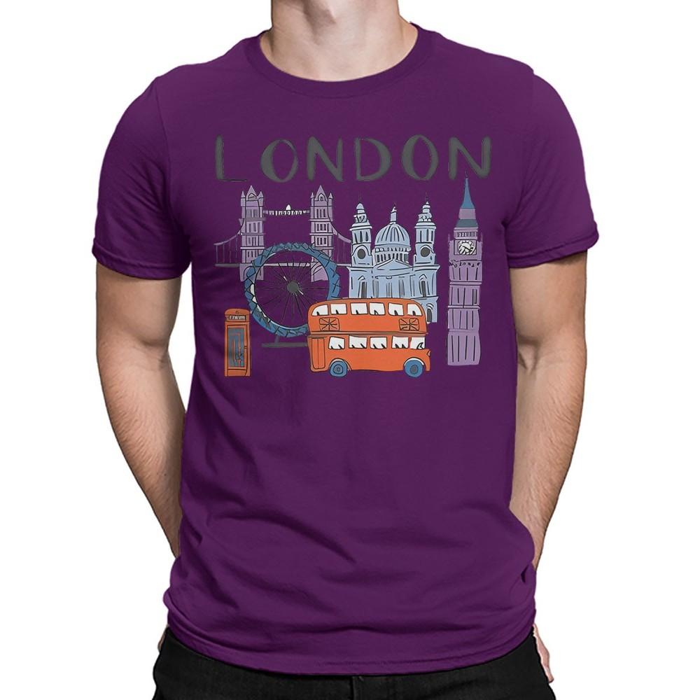 London Landmarks TShirt Famous British Icons Souvenir Cartoon Bus Tower T4901