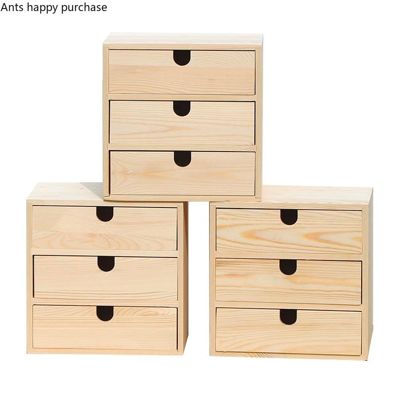 Scatola portaoggetti in legno massello a 3 strati Scrivania Armadietto portaoggetti in legno per cosmetici Cassetti multistrato Scrivania da ufficio Scatola portaoggetti