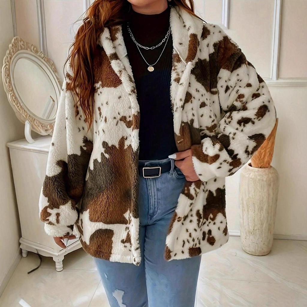 2025 Autumn/Winter European & American Women's Fashion Print Fuzzy Top Coat