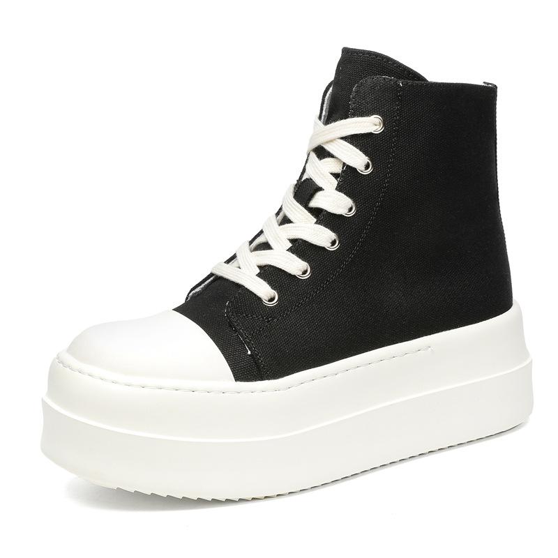 mens casual breathable platform boots lace-up canvas flats shoes cowboy ankle boot street style youth stylish short botas hombre