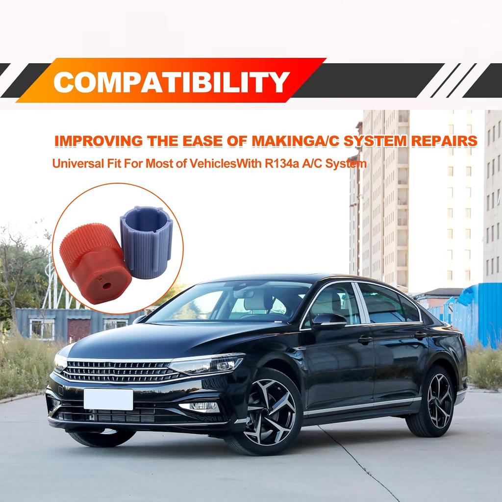 10Pcs/Set R134a Cap A/C Cap13mm & 16mm Air Conditioning Service AC System Charging Port Caps (5 Sets Red High & Blue Low)