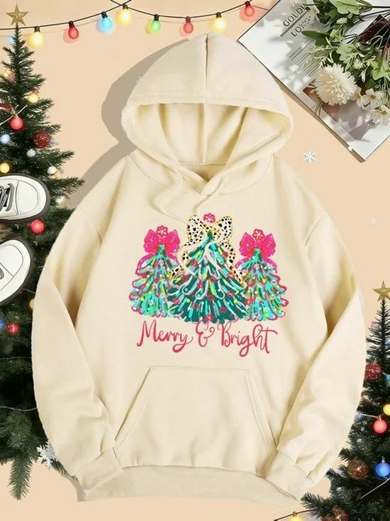 Merry Christmas Colorful Tree Women's Hoodie with Pockets - Comfy Hooded Sweatshirt for Autumn & Winter