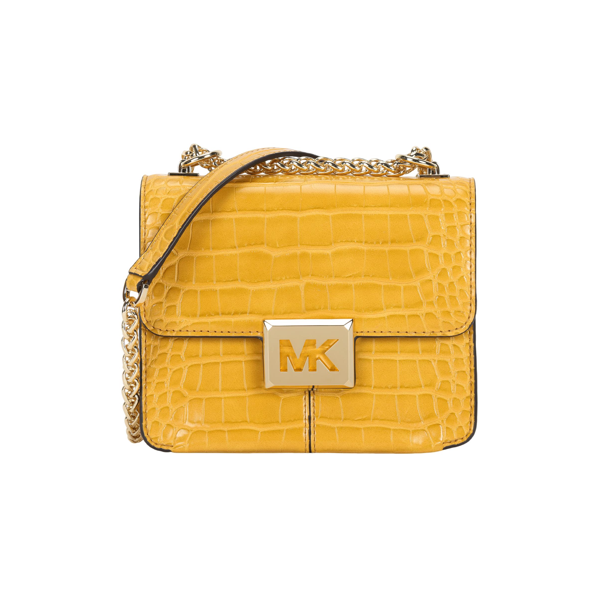 

Michael Kors MK Sonia Large Logo Gold Buckle Flap Chain Crocodile Pattern PVC Shoulder Crossbody Bag Small Women Bags Yellow 35F1G6SS1E-MARIGOLD Basic Set (Bag+Dust Bag)