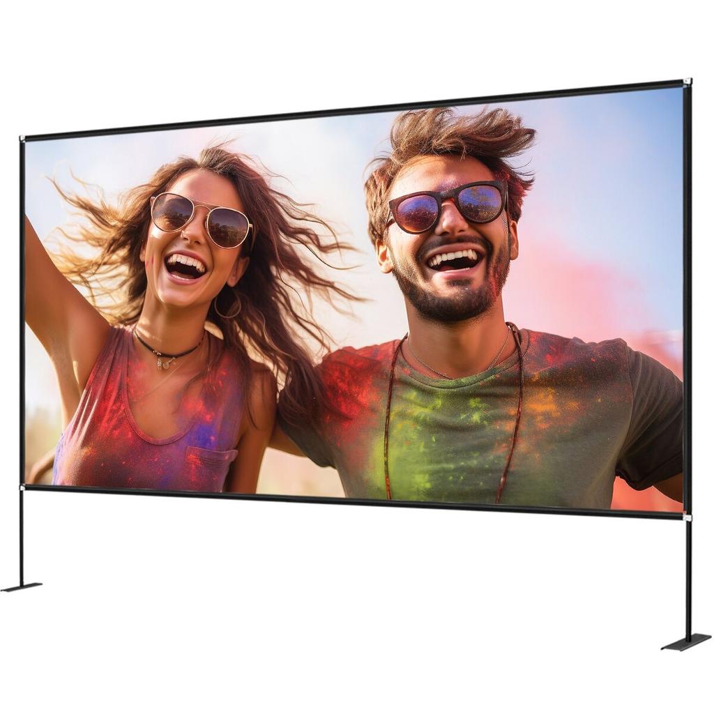 Outdoor Movie Screen w/ Stand, 150" Portable Movie Screen, 16:9 HD Wide Angle Outdoor Projector Screen, Front & Rear Projection, w/ Storage Bag &
